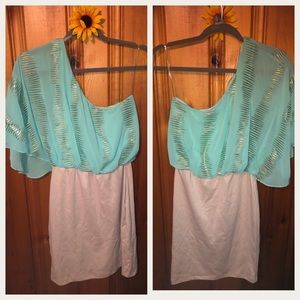 Mint green and tan dress